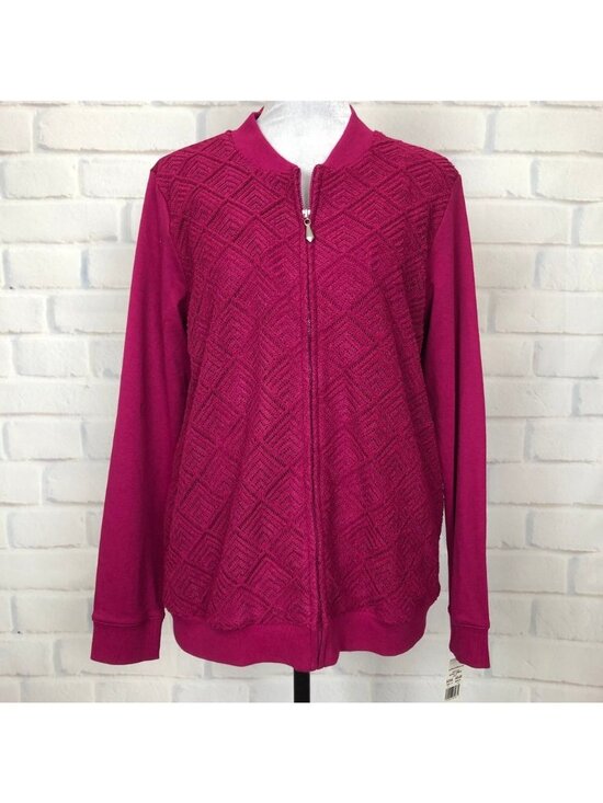 Alfred Dunner Jackets & Blazers - NWT Alfred Dunner Magenta Knit Zip Jacket Size 8 Crochet Lace Front